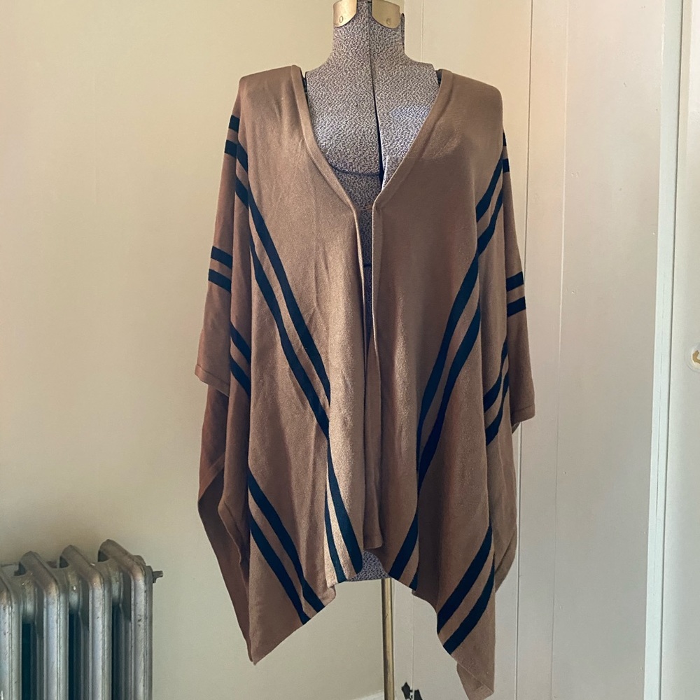Brown Striped Light Fabric Cape Top. Never Worn.
